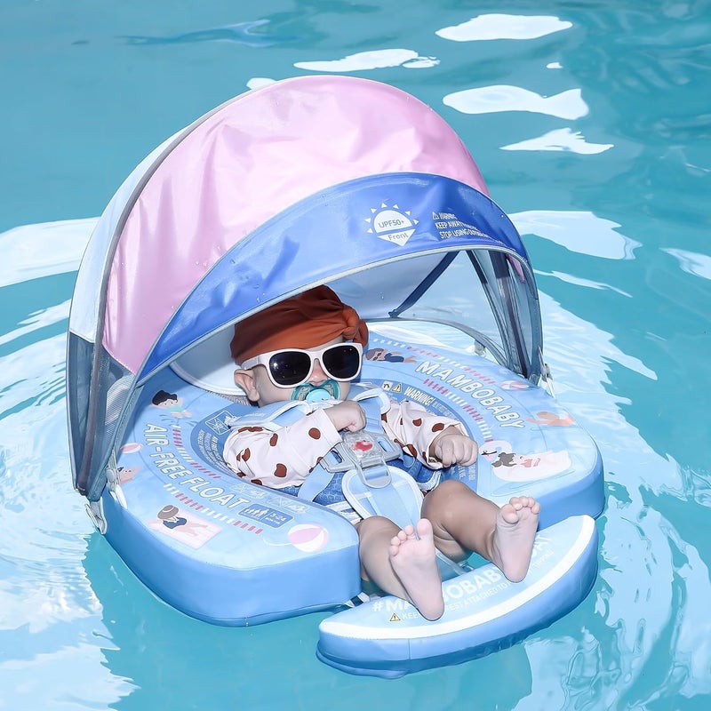 28°C Mambobaby Baby Pool Float with Canopy & Tail Mambobaby Baby Swim Float Non-Inflatable Solid Baby Float Upgrade Soft Waterproof Skin-Friendly Material Infant Swim Float (Deluxe Edition) - Image 2